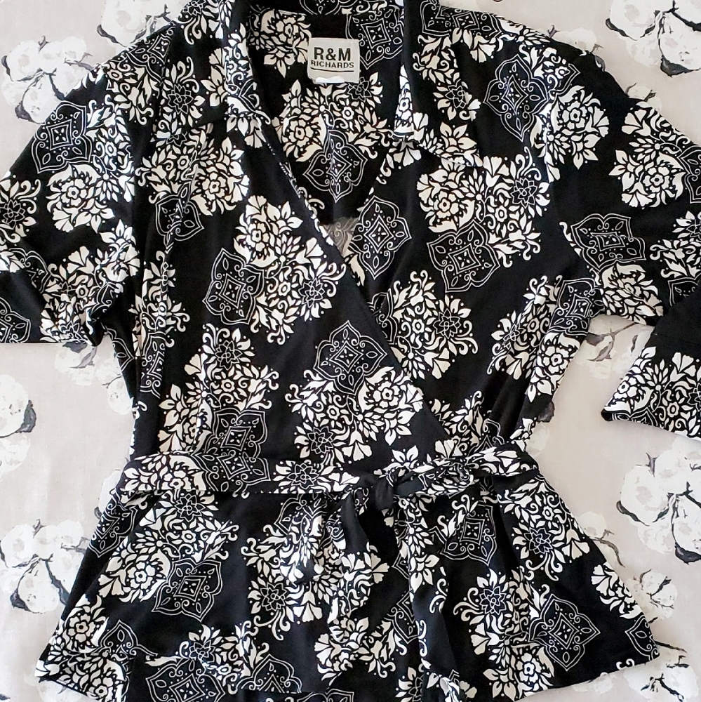 R & M Richards Floral Print Wrap Blouse